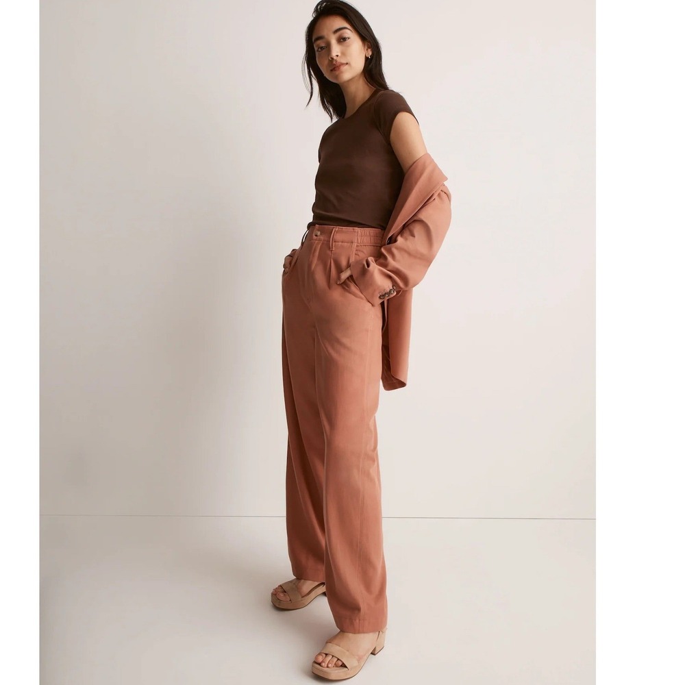 Madewell Neale Drapeweave Career High Waisted Straight Pants size 8 Dried Rose